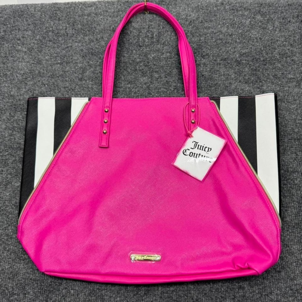 Juicy Couture Hot Pink Tote with Black and White Striped Panels